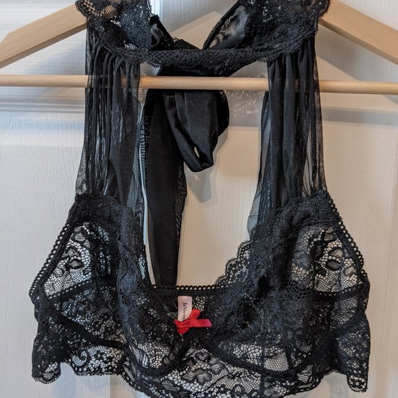Black lace high-neck bra top (small) - Picture 1 of 3